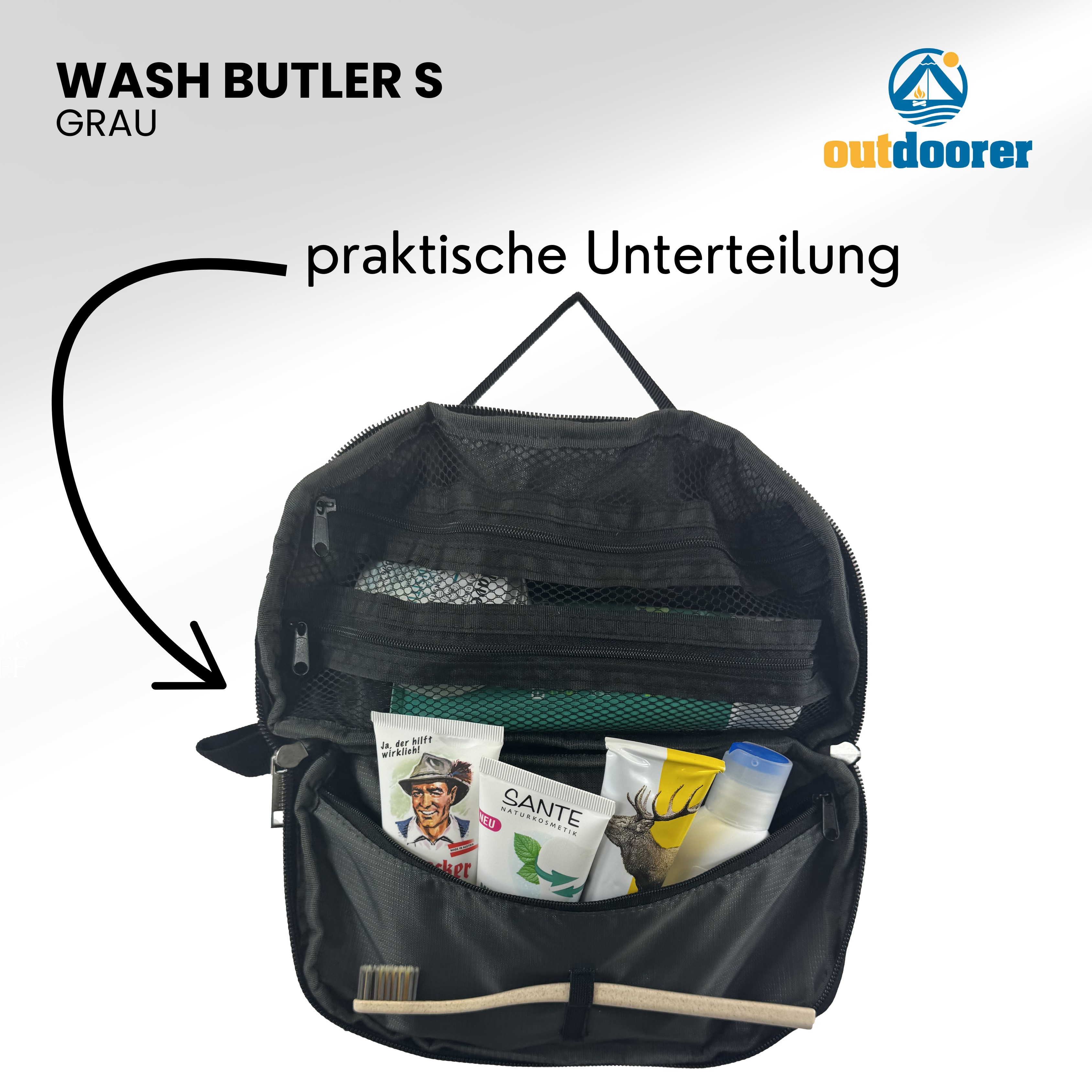 Kleiner Kulturbeutel zum Aufhängen Wash Butler S in Grau von outdoorer