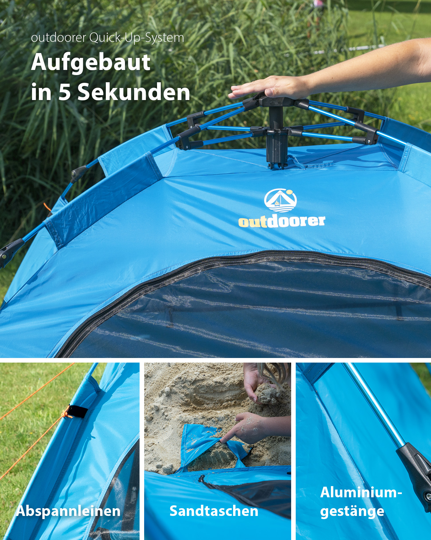 Sun Snapper Alu Air - Quick up-Strandmuschel mit Schnellaufbau-System - Sonnenzelt mit Alu-Gestänge