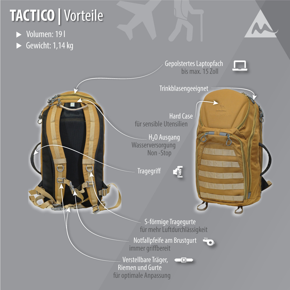Vorteile Taktik-Rucksack Tactico mapuera Tactico Militärucksack 18l - der Allround-Rucksack für den Alltag, 2. Wahl