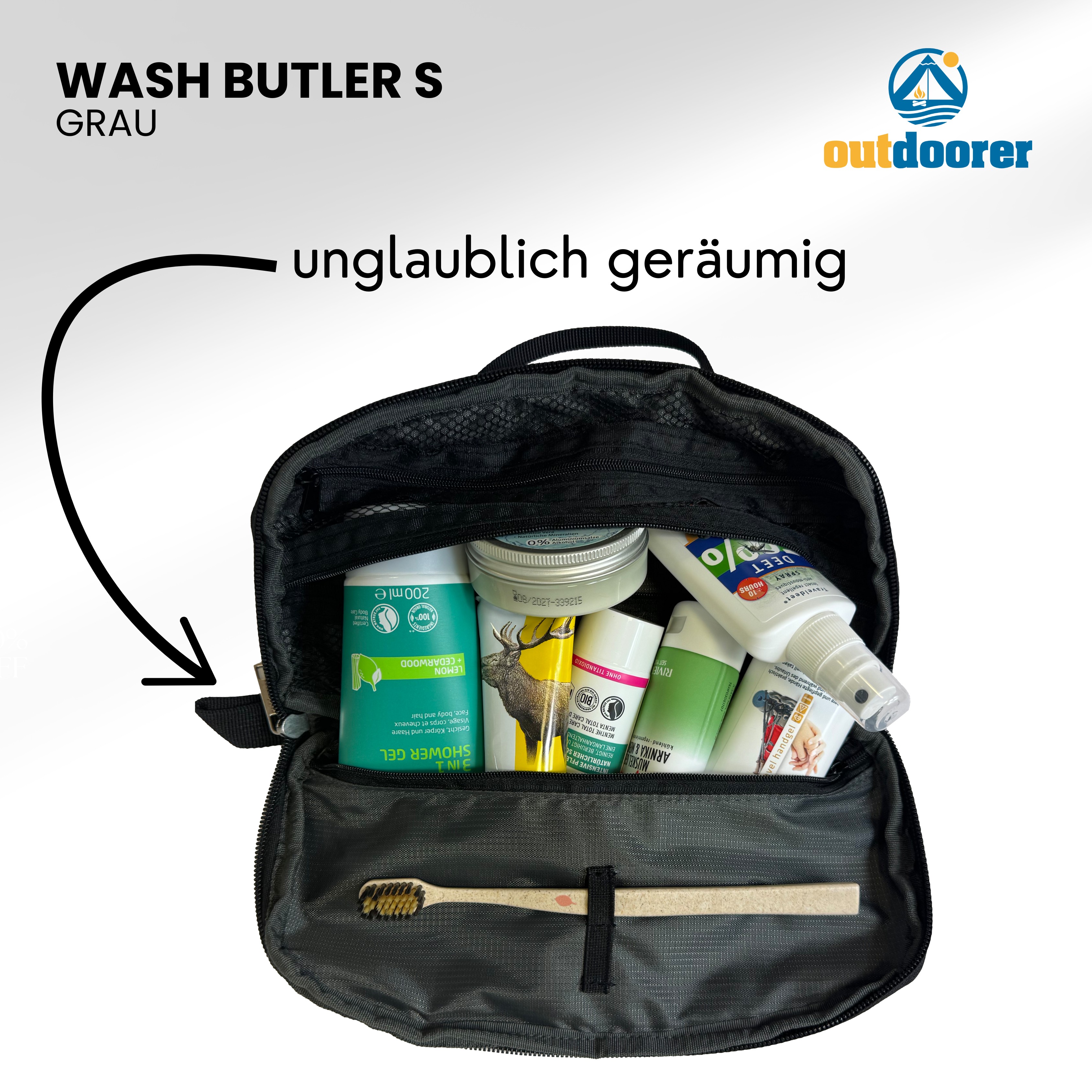 Kleiner Kulturbeutel zum Aufhängen Wash Butler S in Grau von outdoorer