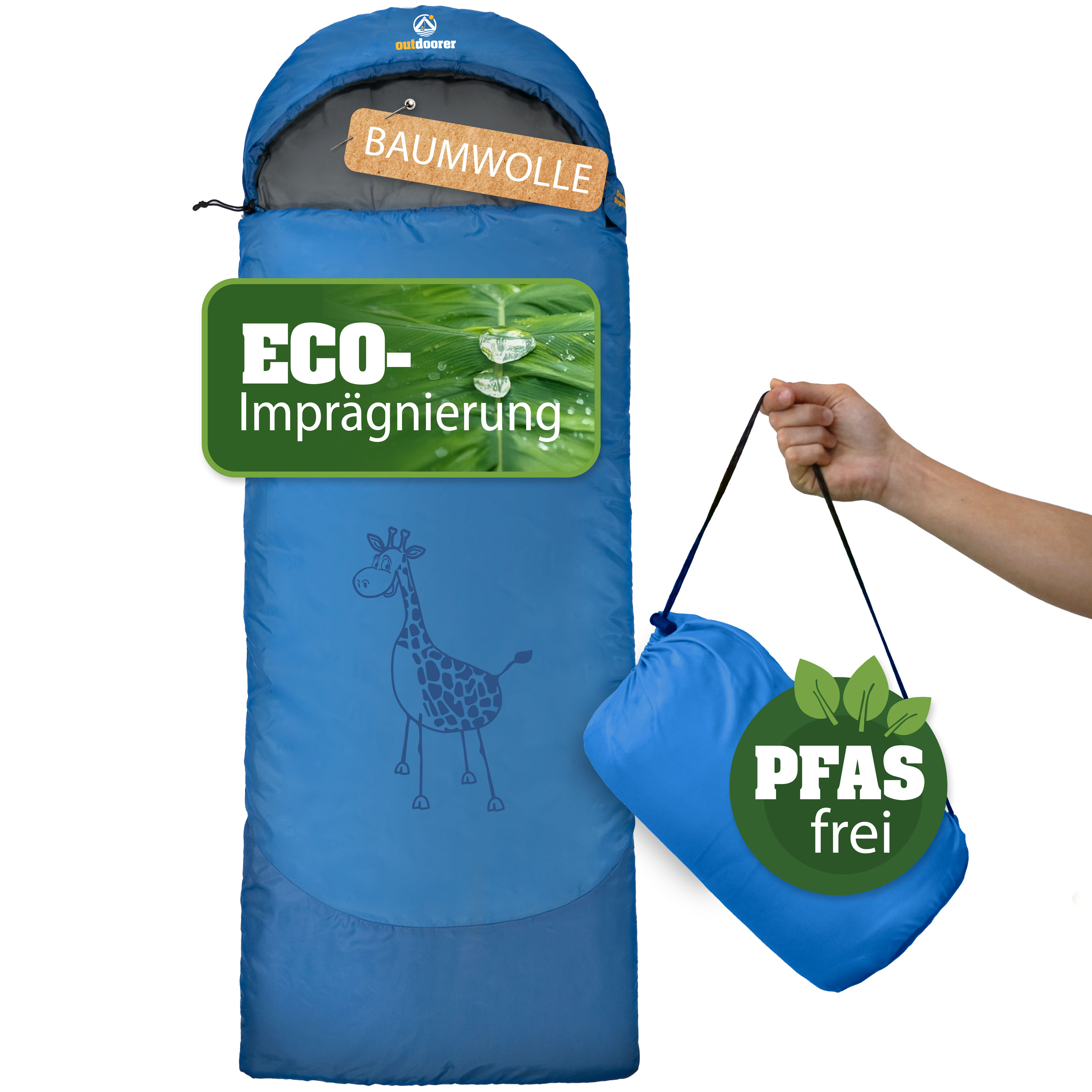 BIONIC FINISH® ECO Kinderschlafsack mit Giraffe - outdoorer Dream Express in Blau BIONIC FINISH® ECO Kinderschlafsack mit Giraffe - outdoorer Dream Express in Blau