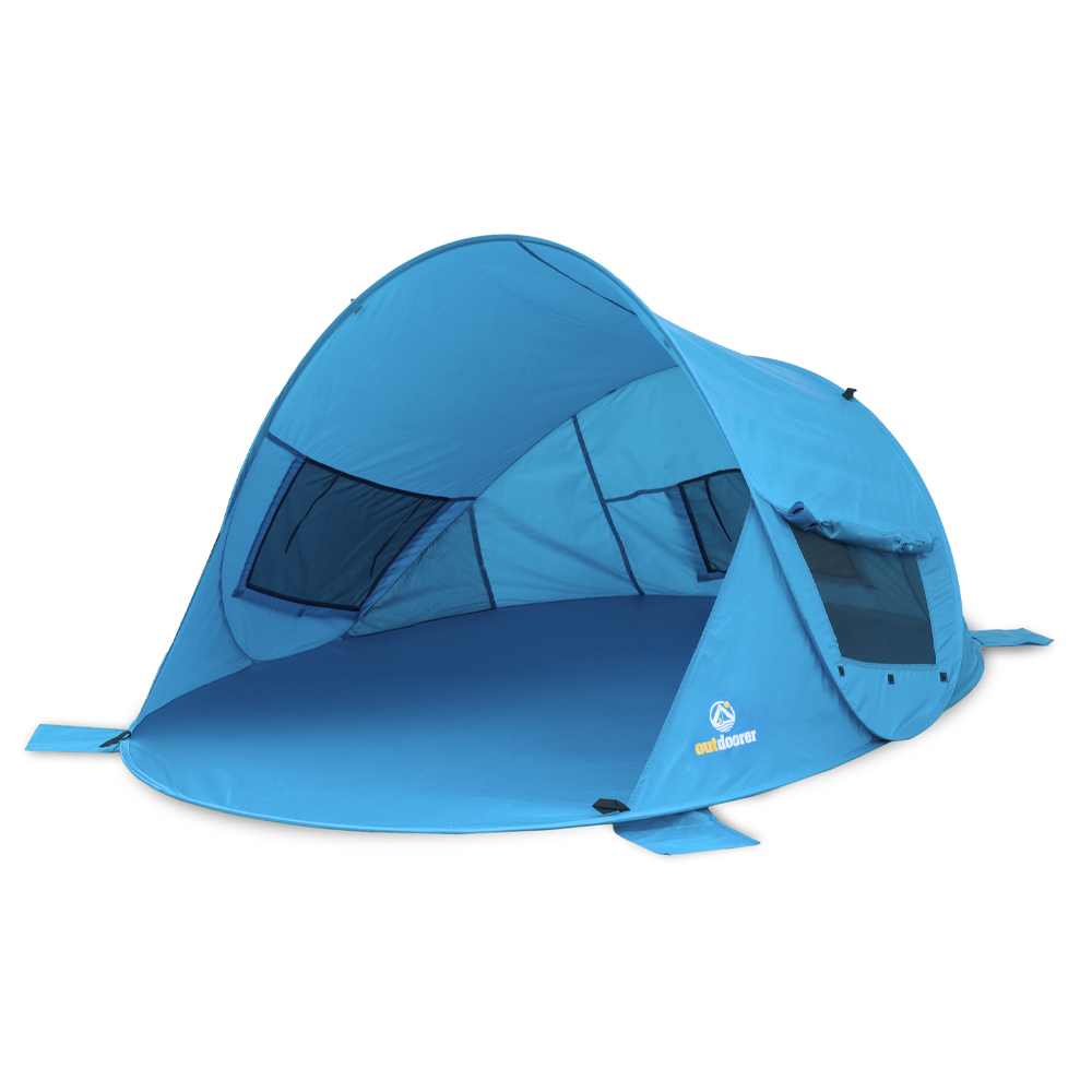 Pop Up Strandmuschel Zack Premium, blau inkl. Sandheringe und 3 Fenster